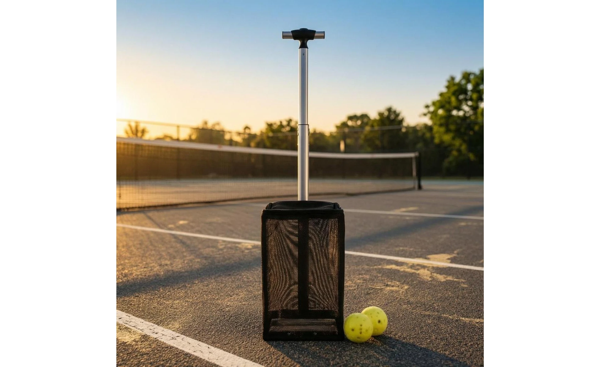 Pickleball Ball Picker Adjustable Handle Pickleball Retriever Collector Sports Equipment Stainless Steel Game Gear Zippered Top