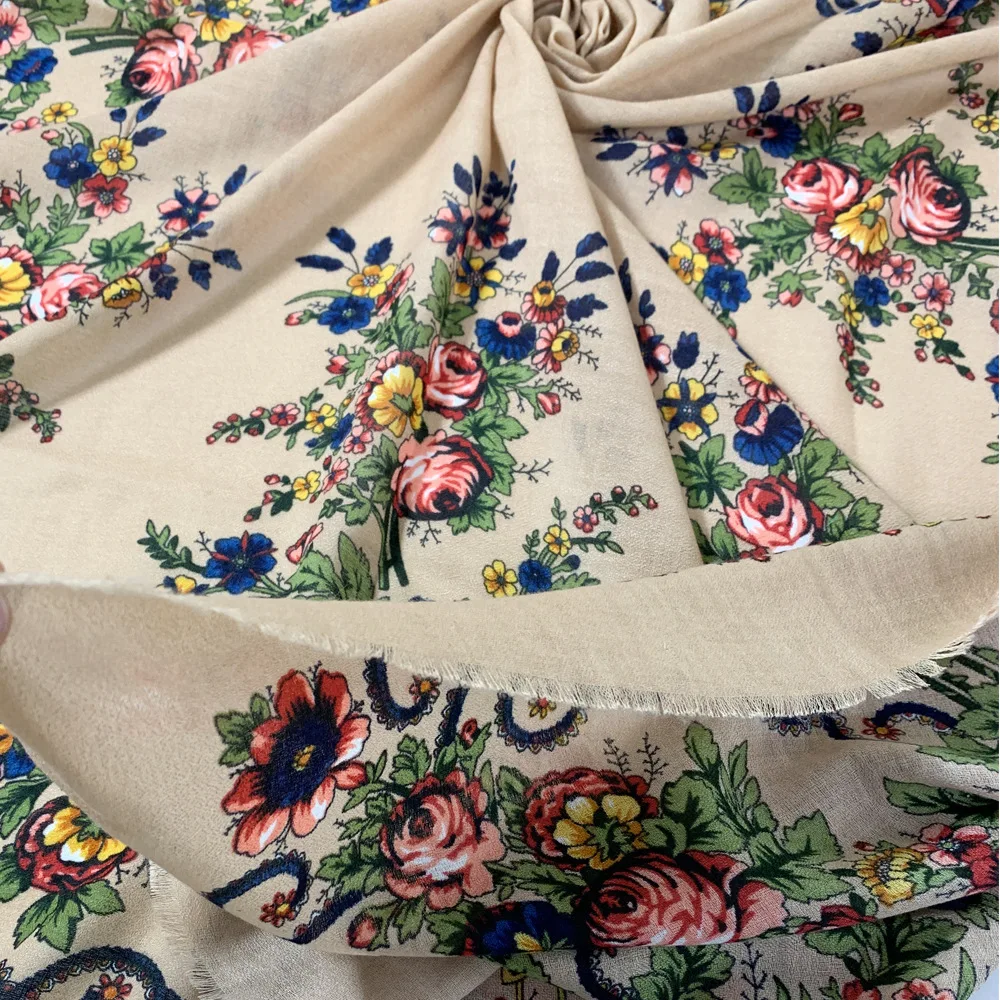 الأزهار طباعة ريفي الكتان القطن وشاح شال العرقية نمط الحجاب تنوعا الموسمية الزخرفية حجم كبير للنساء