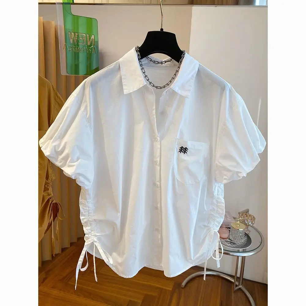 

Рубашки с коротким рукавом, женские укороченные туники с воздушным шаром, милая художественная современная девичья студенческая молодежная простая тенденция