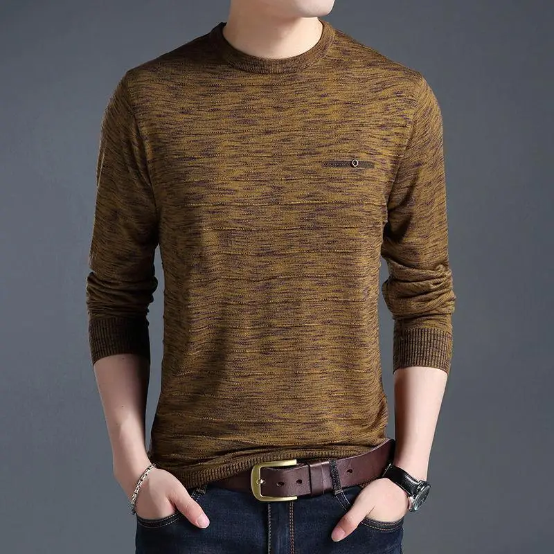 Fashion Men Slim Basic T-Shirts Spring Autumn New Male Clothes Knitted Bottoming Pullover O-Neck Thin Long Sleeve Casual Tops