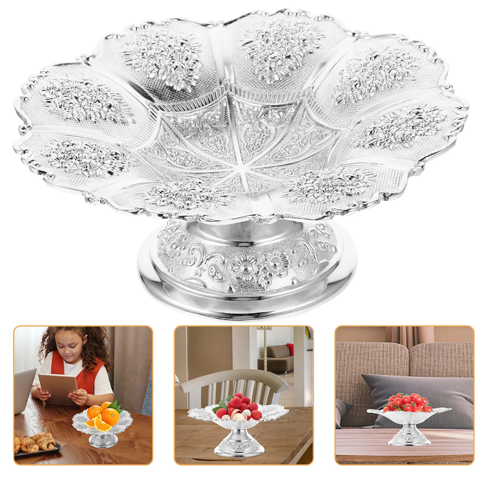 

Fruit Serving Tray Dessert Plate Metal Food Storage Dish Home Kitchen Organizer Tray Sundries Storage Cake Stand Table
