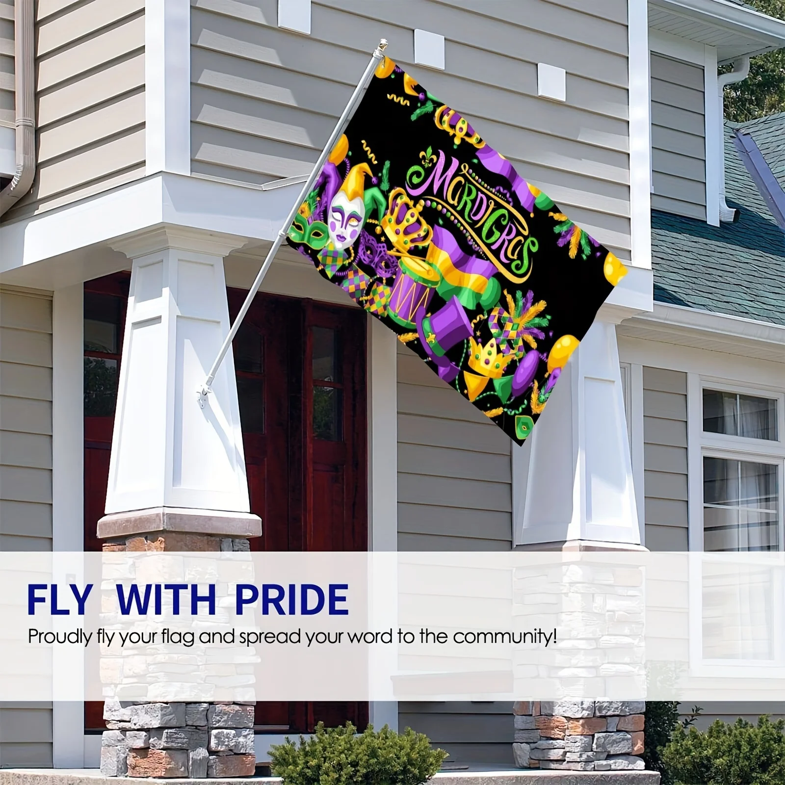 Mardi Gras Decorations Flag Purple Green Gold Festival Outdoor Yard Banner Durable Polyester