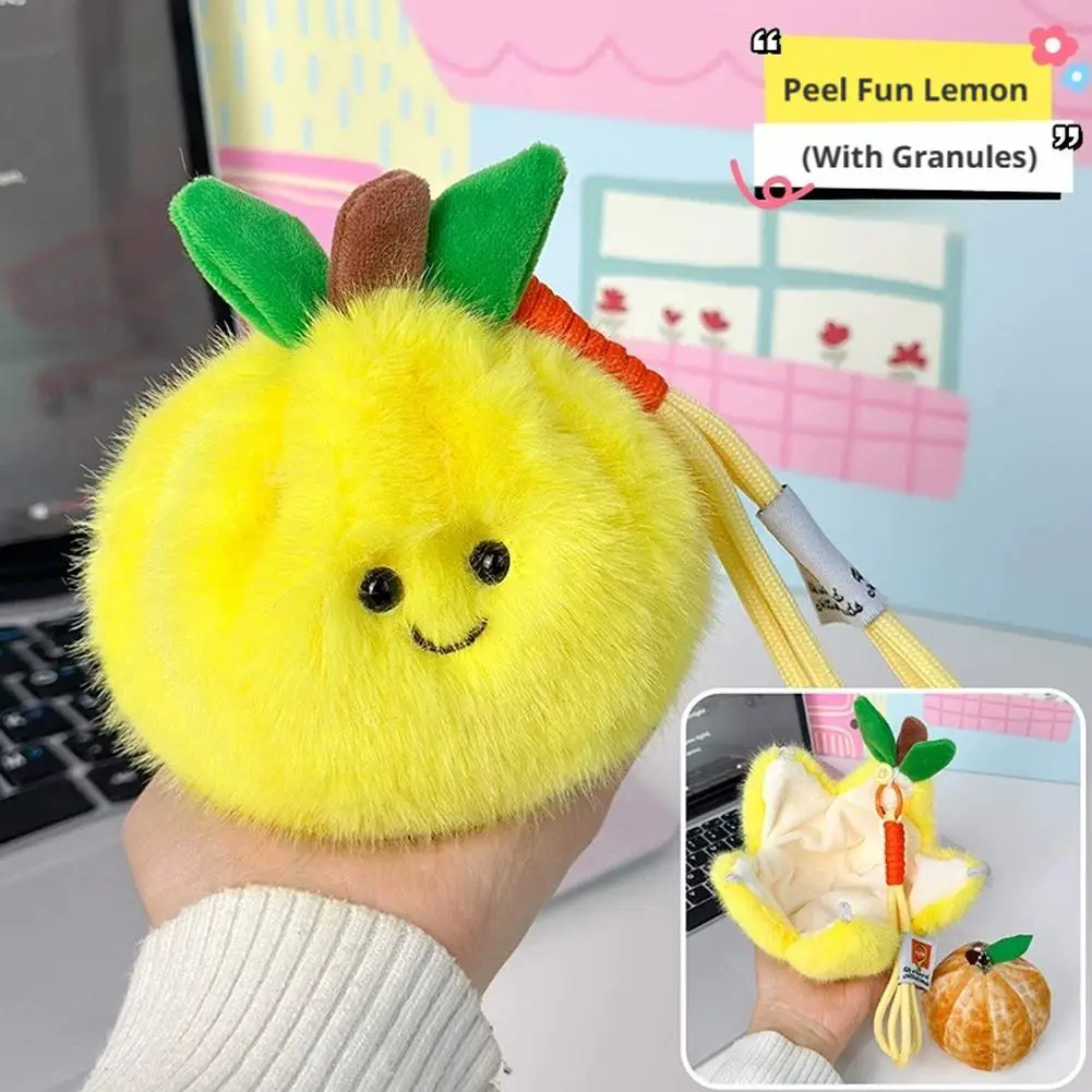 Peelable Plush Fruit Toy Interactive Reversible Fruit Plush Keychain Super Soft Filled Cute Bag Charm for Backpack Decor X4I9
