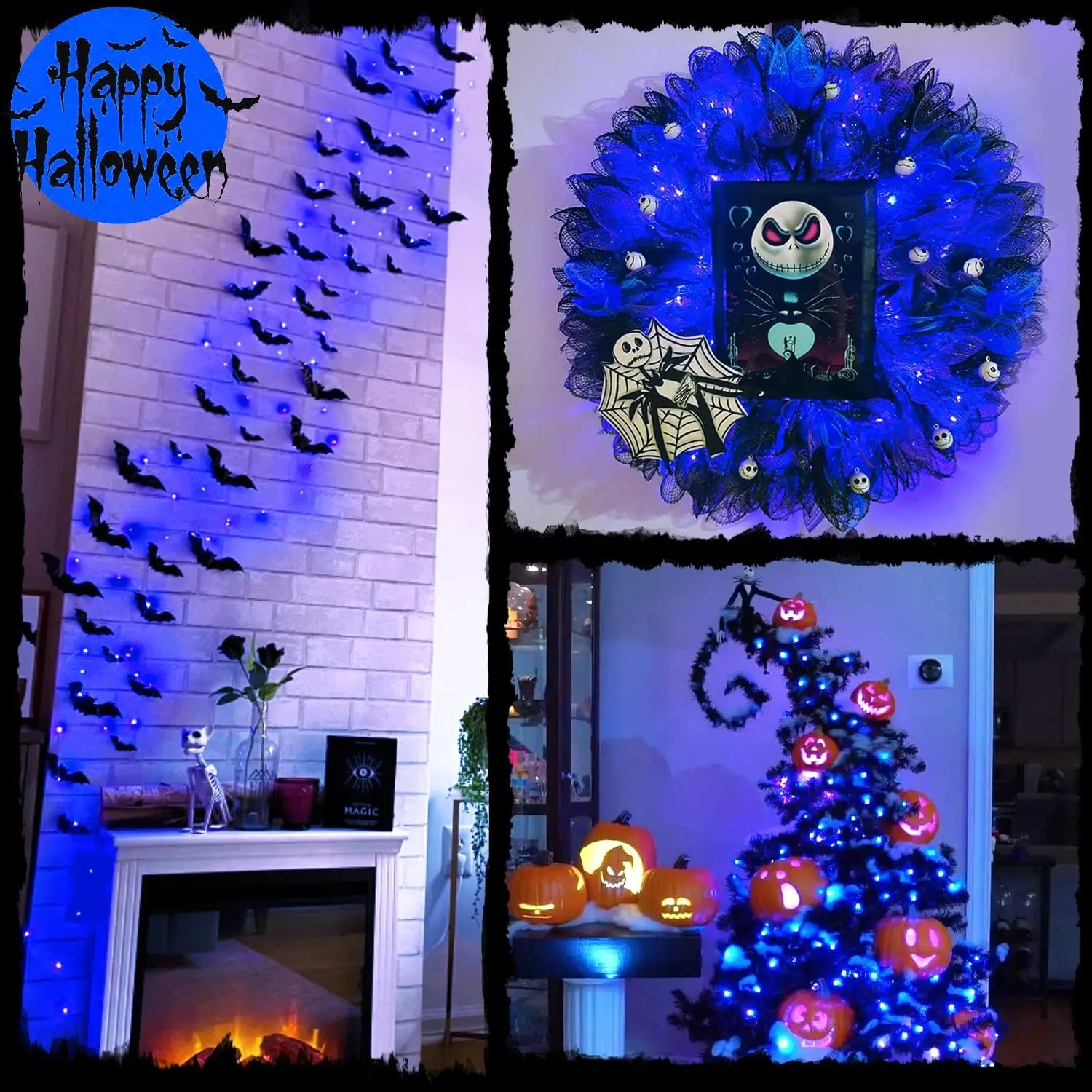 1 Pack Solar Meteor Shower Light/2 Pack 200 LED Solar Halloween Lights Blue