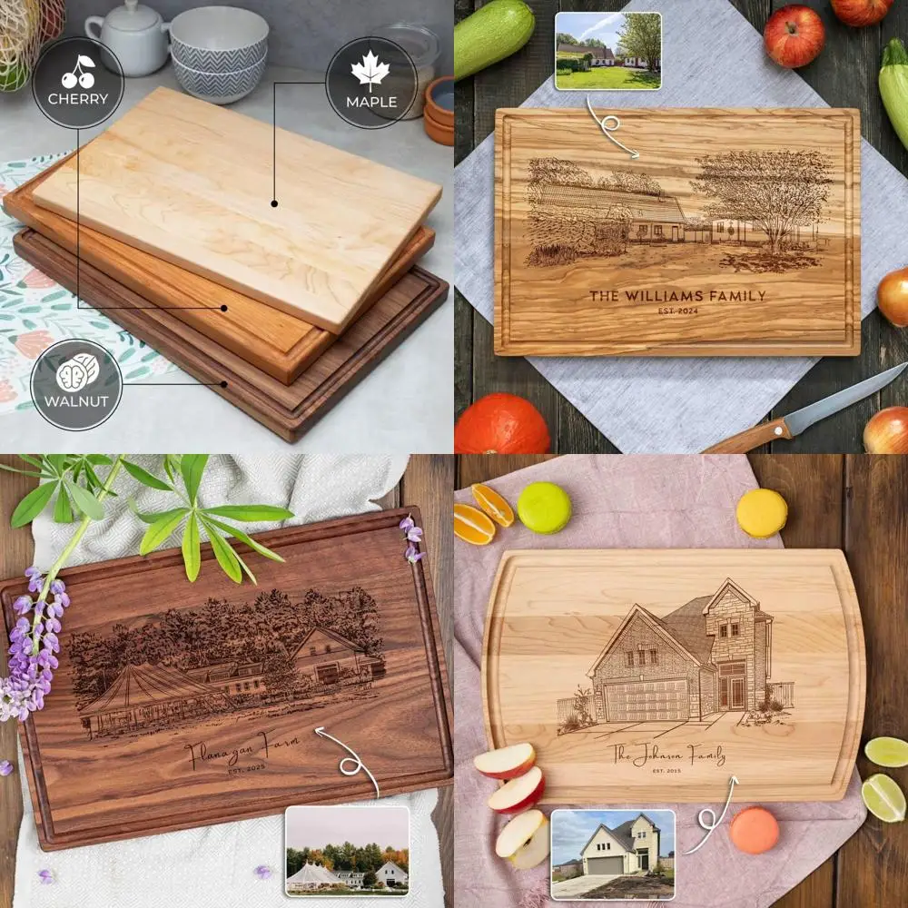 

Custom Engraved Housewarming Cutting Board - Personalized Family Name on Maple, Cherry, Walnut, or Bamboo