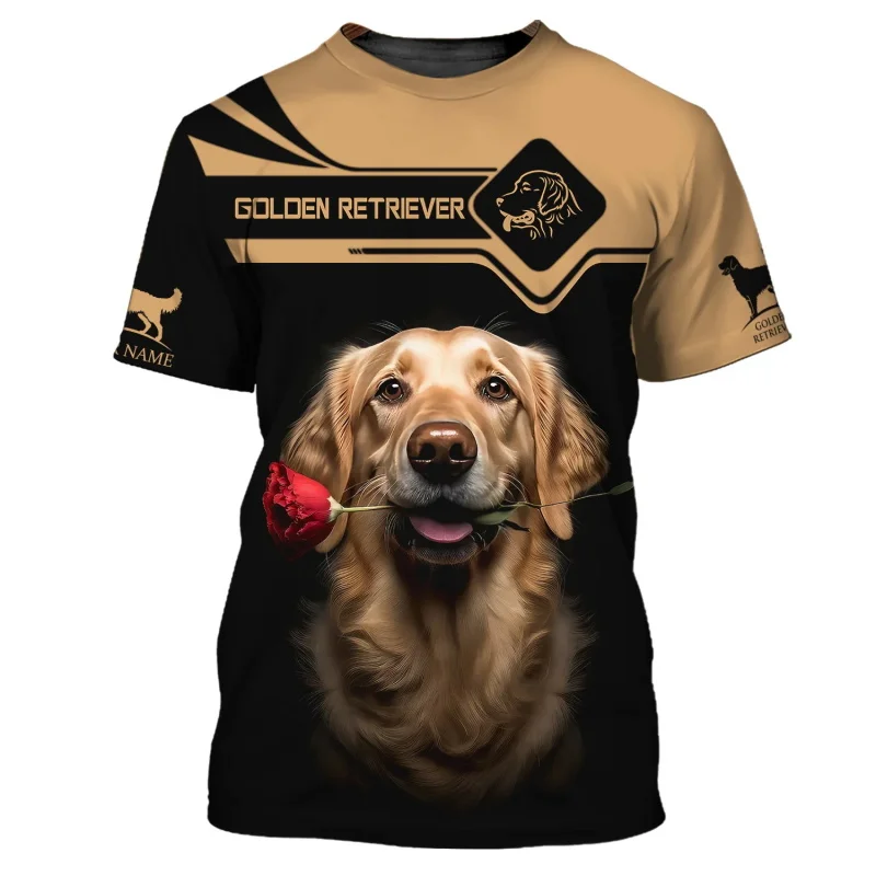 Personalized Name Beautiful Golden Retriever With Flower T Shirt For Men Women 3d Print Short Sleeve Casual Tshirts Tops