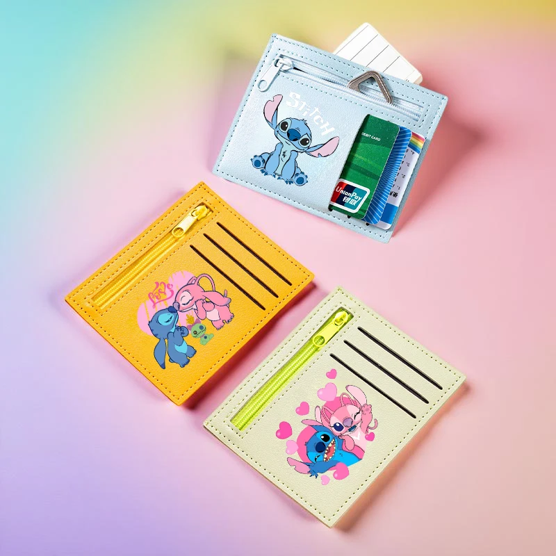 

Stitch RFID Blocking Card Holder - Cute Cartoon Zip Wallet with 4 Card Slots Love Print Coin Purse for Women (Blue/Yellow/Green)