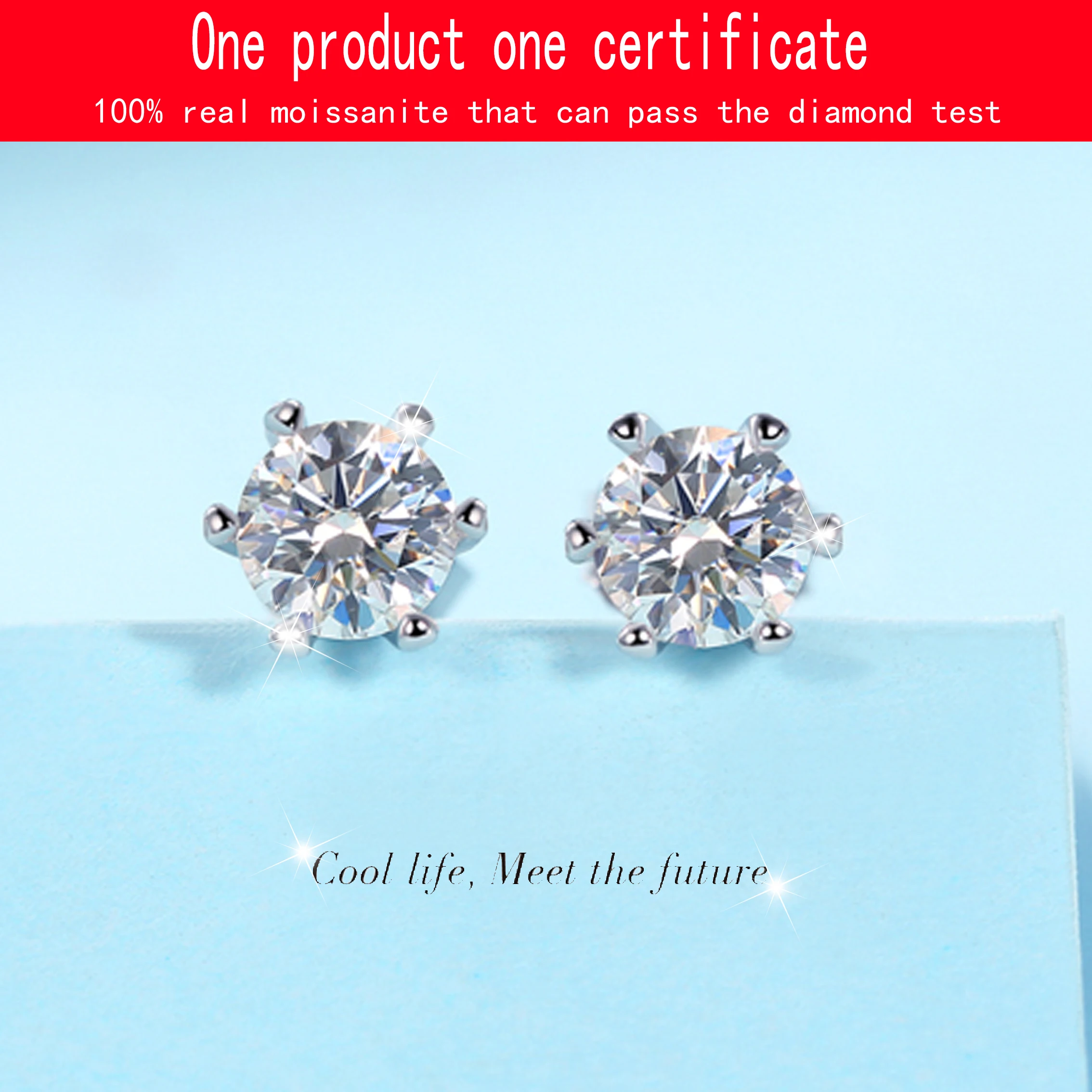 GRA Certified 0.5-1Carat Moissanite Hot selling Ear studs Women's Solid 925 Sterling Silver D Color Single Gem Premium Jewelry