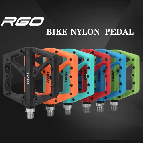 Pedales de bicicleta RGO, plataforma de nailon para bicicleta de montaña, reposapiés plano, agarre de paleta, rodamientos, estribos, sujeción de pie para ciclismo