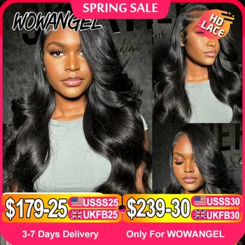 WowAngel 13x6 HD Lace Frontal Wigs Body Wave Human Hair Wigs Bye Bye Knots Skin Melted Pre Plucked Brazylijskie Włosy Dla Kobiet