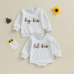 Toddler Sweatshirt/Romper for Spring Autumn Letter Embroidery Coats Newborn Baby Boys Long Sleeve Crew Neck Pullovers Tops Gray