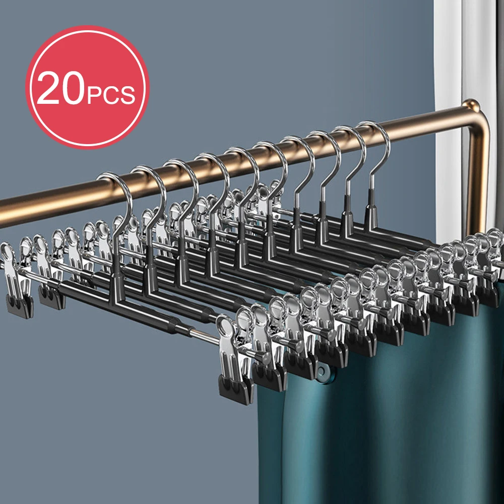 Adjustable Metal Hangers with Clips, Non-Slip Space-Saving for Pants/Skirts All Garments, Keep Clothes Tidy & Organized