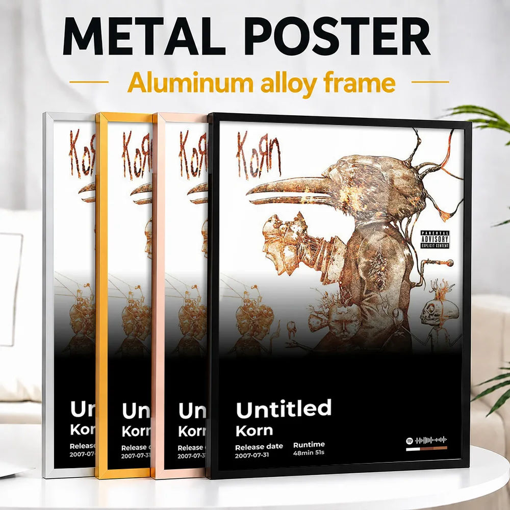 Korn Untitled Album Framed Aluminum Metal Poster Customized Black And White Wall Art For Recording Studio, Record Collector Gift