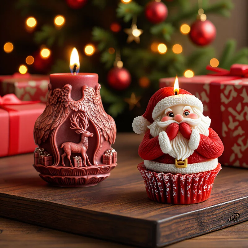 

2pcs Christmas Candle Mold Silicone - DIY Santa & Reindeer Scented Candles for Holiday Gifts, Party Favors & Festive Decor