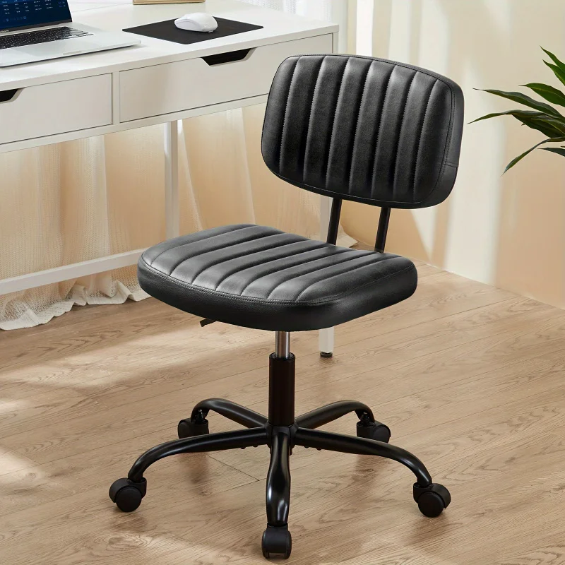 Comfortable PU Leather Vanity Task Chair - Ergonomic office chair with wheels, adjustable rolling swivel chair providing a comfo