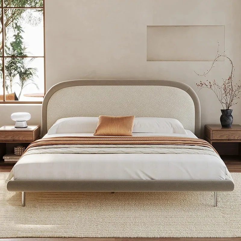 

Retro bedroom wedding bed, wabi sabi designer medieval double solid wood fabric bed