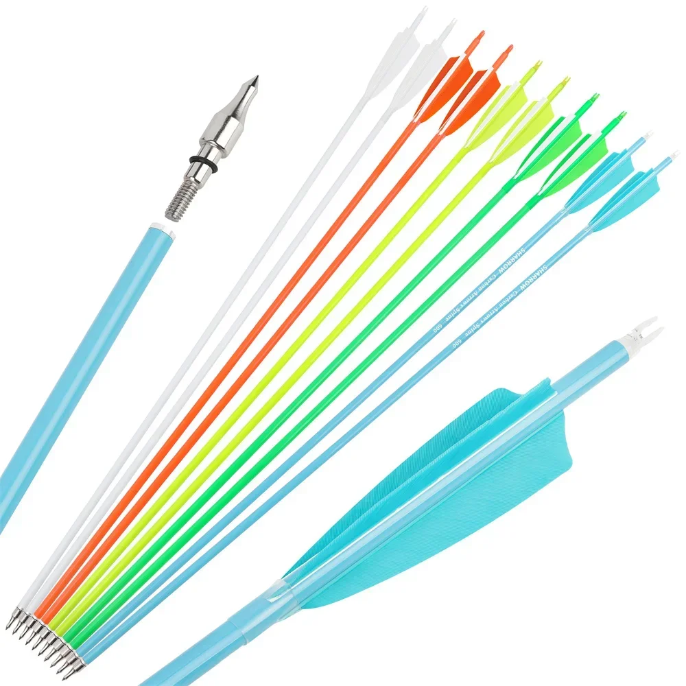 Fotografia 7: 6/12pcs Flecha de Carbono Mista SP500 600 de 30 Polegadas com Pena de 4 Polegadas e Ponta de Flecha de 100Gr para Arco Composto e Tradicional, Tiro com Arco e Caça