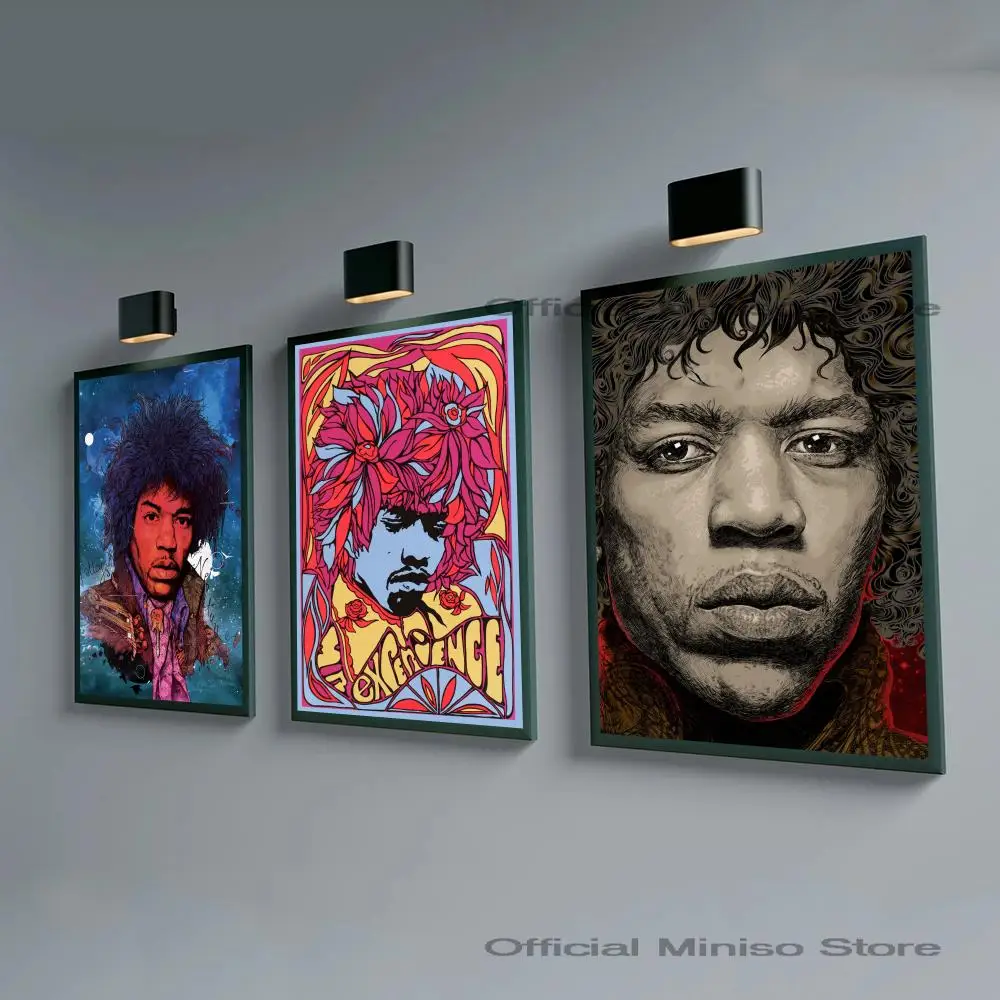 1pc Poster Self-adhesive Art Waterproof Paper Sticker Coffee Jimi Hendrix Guitarist House Bar Room Wall Decor