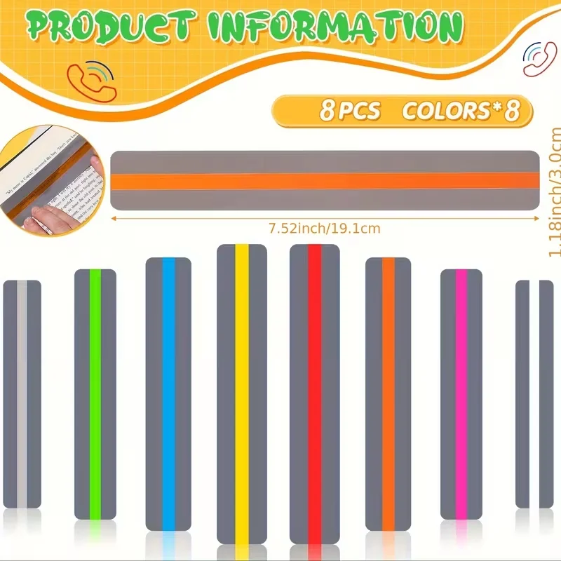16 Pcs Set (8 “Whisper Phones” 8 Reading Bar) Reading Assistance Tool For Student With Dyslexia Audio Feedback text-highlighting