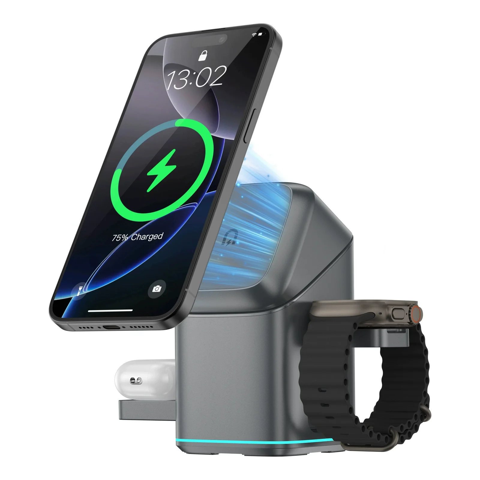 

3 in 1 Wireless Charging Station for Apple Devices, Standard 15W Fast Wireless Mag-Safe Charger Stand for iPhone, iWatch，AirPods