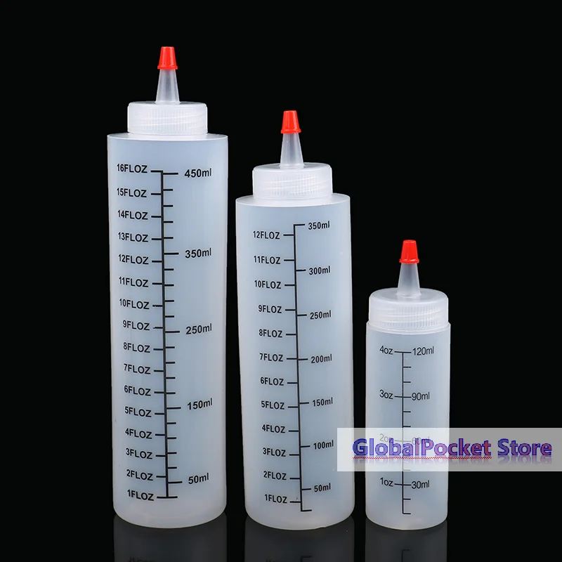120/350/450ml Plastic Needle-nosed Scale Squeeze Bottle Squeezable Bottle With Leak-proof For Kitchen Salad Sauce Squeeze Bottle