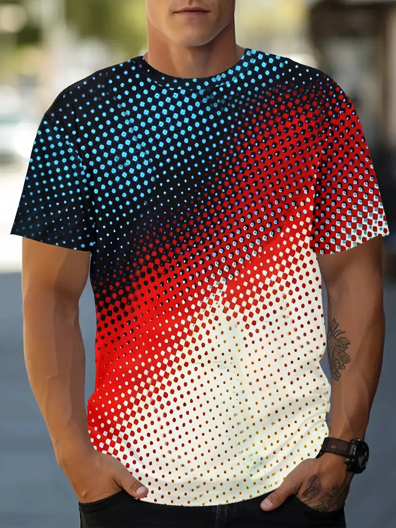 

Men's Geometric Style Graphic T-shirt, Comfortable with O-neck, 3D Printed Street Style, Fashion Short Sleeve, New, Summer