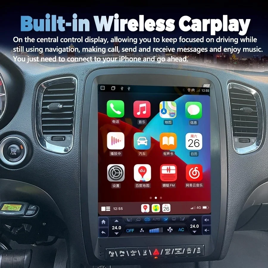 2025 جديد راديو السيارة الاندورويد CarPlay ل دودج دورانجو 2011-2020 شاشة تعمل باللمس مشغل وسائط متعددة لتحديد المواقع والملاحة Carplay رئيس وحدة