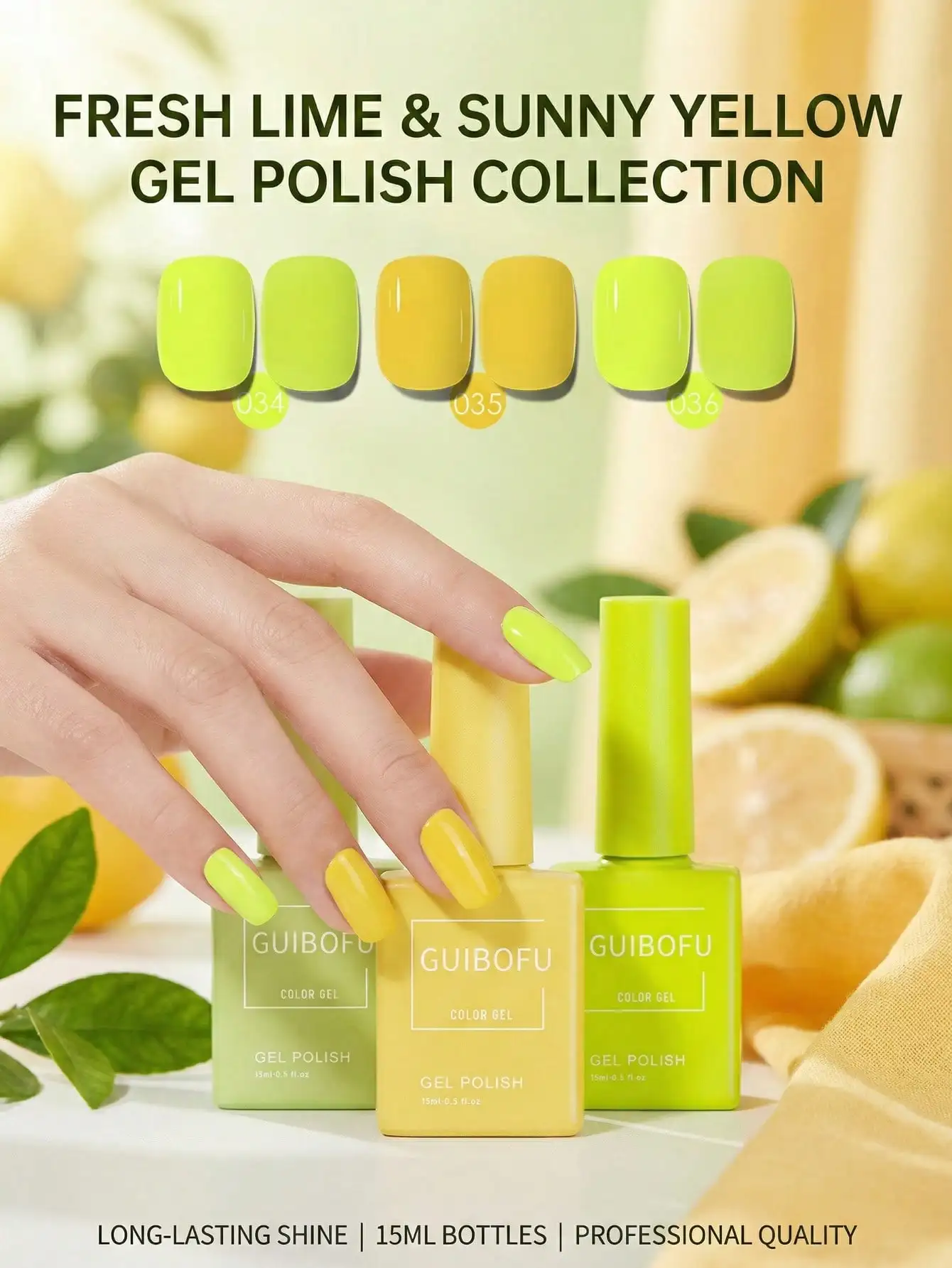 3Pcs/Set 15ml Neon Green Yellow Gel Polish, Fluorescent Lime Lemon Color, Bright Highlighter Shades, Soak Off UV LED Gel