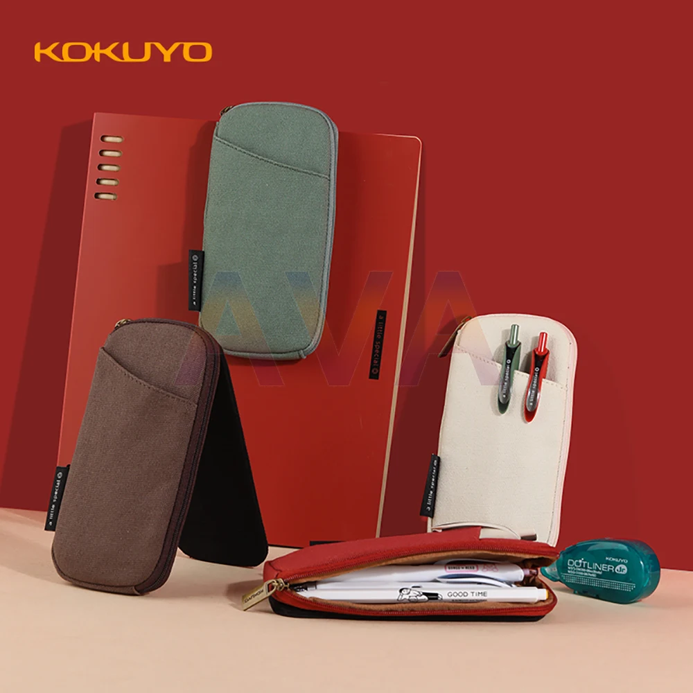 Kokuyo-estuche de lápices de doble cara, estuche de papelería de lona magnética, bolsa de almacenamiento de transporte conveniente, suministros escolares, serie japonesa, nuevo