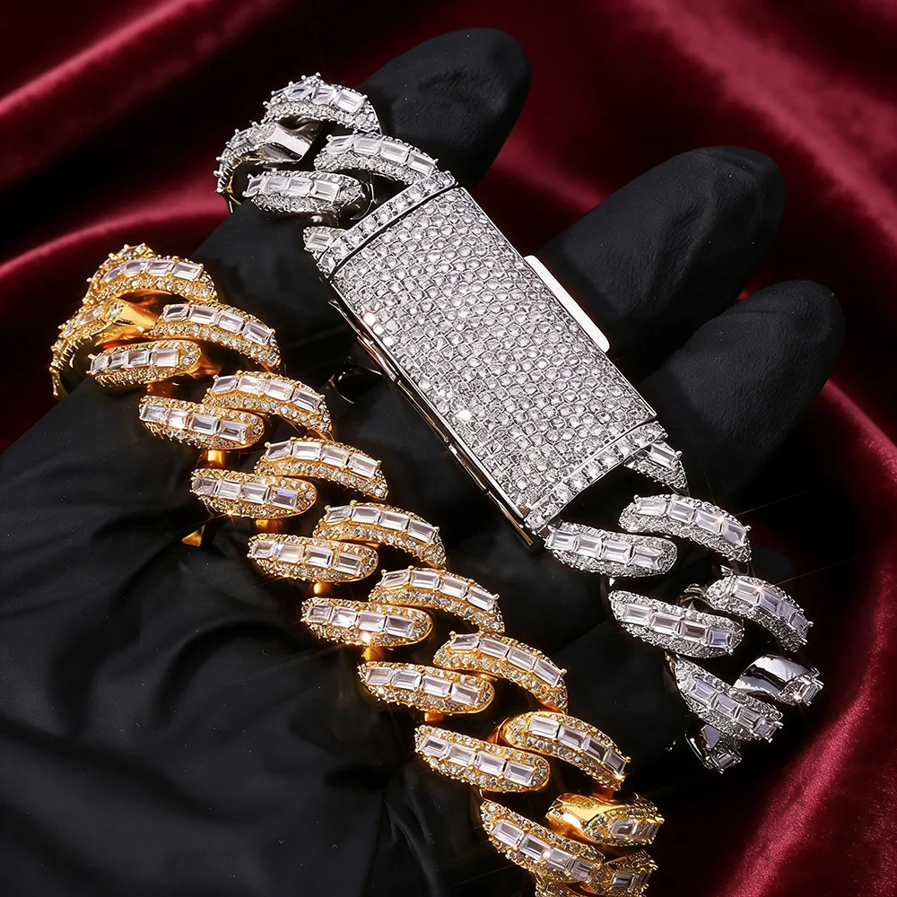 ESKEEM Hip Hop Jewelry 18mm Brass AAAAA CZ Diamond Necklace Luxury 3 Rows Iced Out Heavy Cuban Link Chain for Men