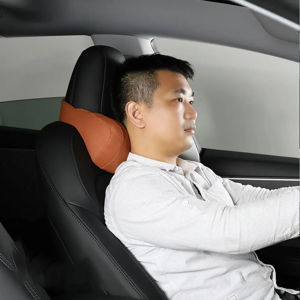 

For Tesla Model3/Y/X Seat Headrest Travel Rest Neck Pillow Suede Neck Pillow Memory Foam Pillows Car Accessories