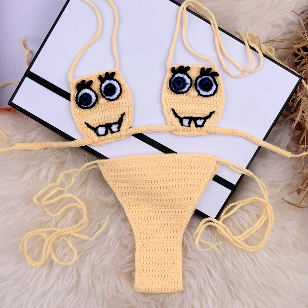 

Yellow Micro Mini Bikinis 2024 Brazilian Bikini Set Girl 2 Pieces Crochet Swimwear Women String Swimsuit Beachwear Bathing Suit