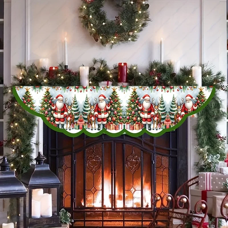VIKAMA Christmas Fireplace Mantel Scarf Santa Reindeer Xmas Tree Gift Box Mantel Topper Holiday Party Home Fireplace Decor