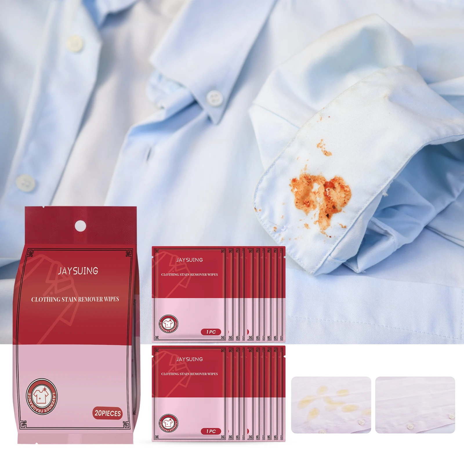 Clothes Stain Removal Wipes - Clothing Stubborn Stains Deep Cleaning Color Protection Clothes Cleaning Wipes, Portable Emergency Instant Stain Remover Wipes for Coffee, Grease, Oil, Food Spills, Fabric Safe Color-Safe Laundry Spot Wipes for Travel Bag