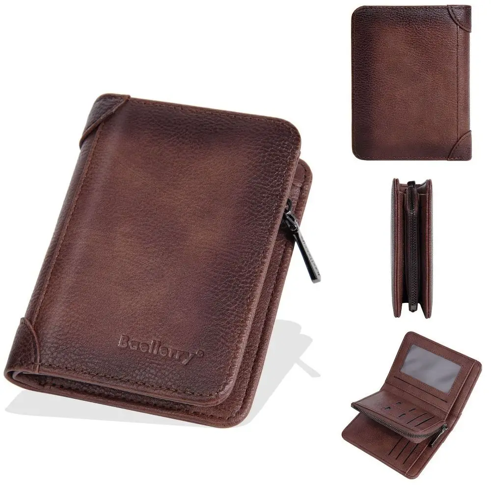 Fashion Business Men's Wallet Zipper RFID Protection Male Card Holder 3 Layers Vintage Man Money Bag ID Credit Card