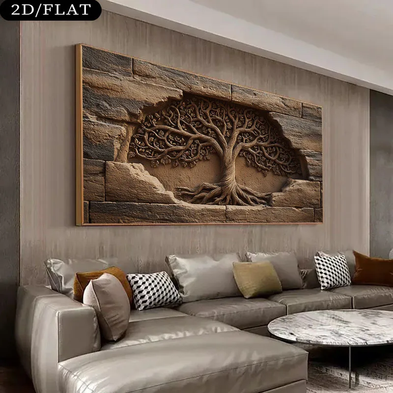 2D/Flat Large Modern Brown Tree of Life Canvas Wall Art - Unframed Abstract Canvas Prints for Living Room, Office Decortion Gift
