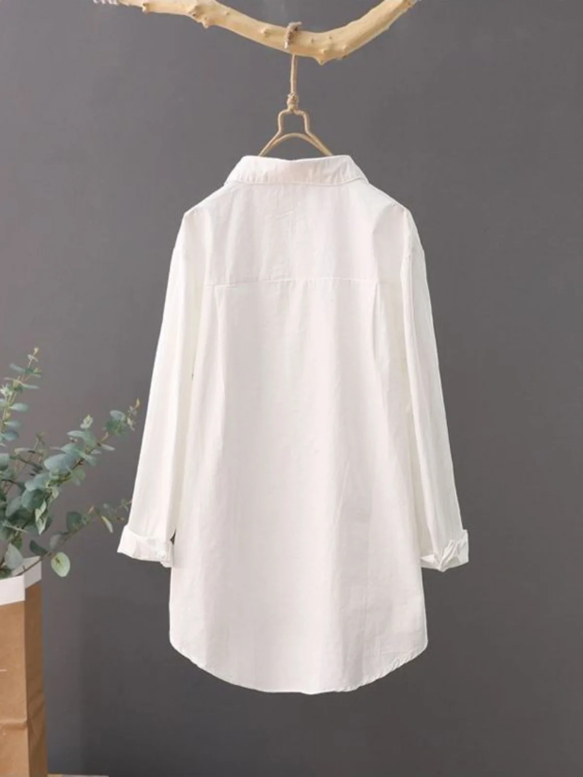 Trendy Embroidered White irt Women's Loose Long Sve Spring Autumn New Sle Korean Version Base Layer Top Cotton Blend