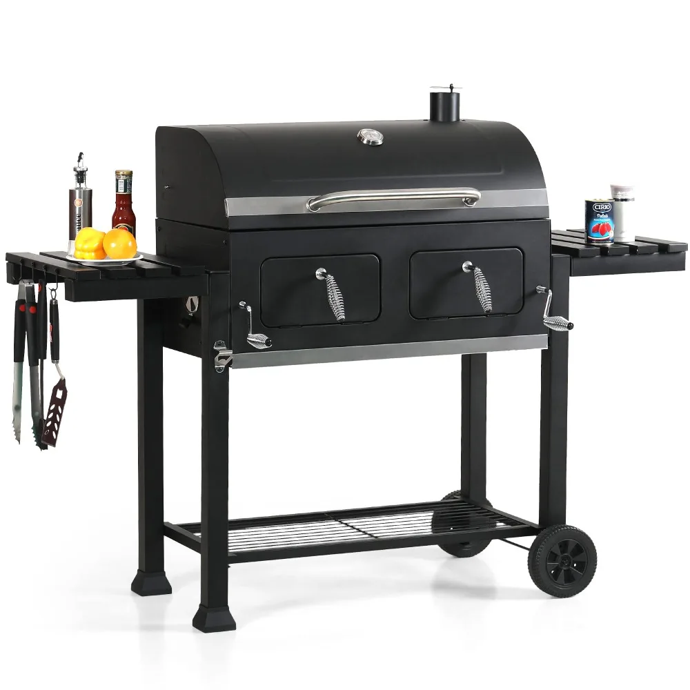 

BBQ Grill with Oversize Cooking Area(794 sq.in.), with 2 Individual Lifting Charcoal Trays and 2 Foldable Side Tables