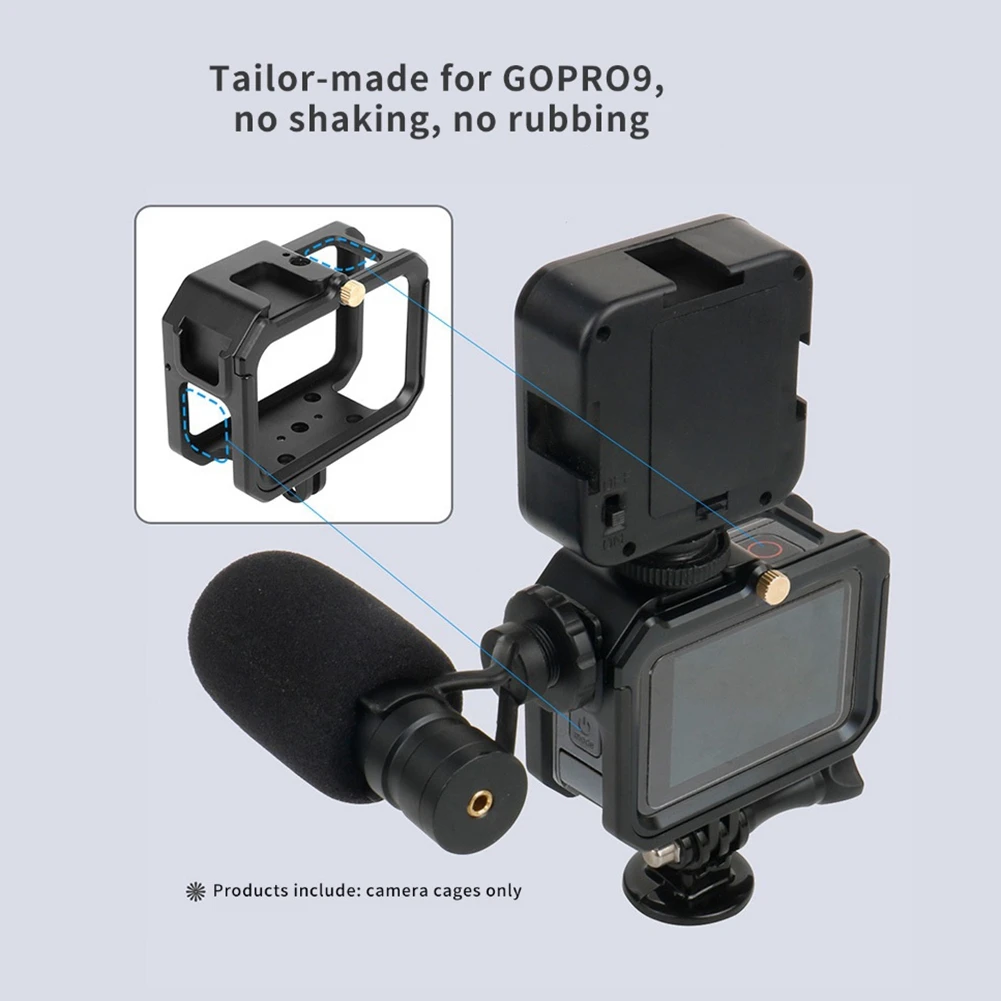 Classy-Frame Case Camera Cage For Gopro Hero 9 10 11 Action Camera Double Cold Shoe Mount Form-Fitted For Cooling Cage