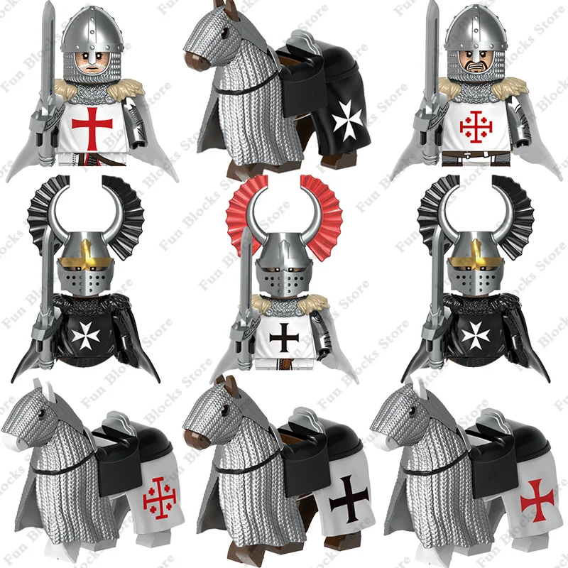 Hot Medieval Military Roman Soldier Knights Templar War Horse Mini Action Figure Bricks Building Blocks Kids Assembly Toys Dolls