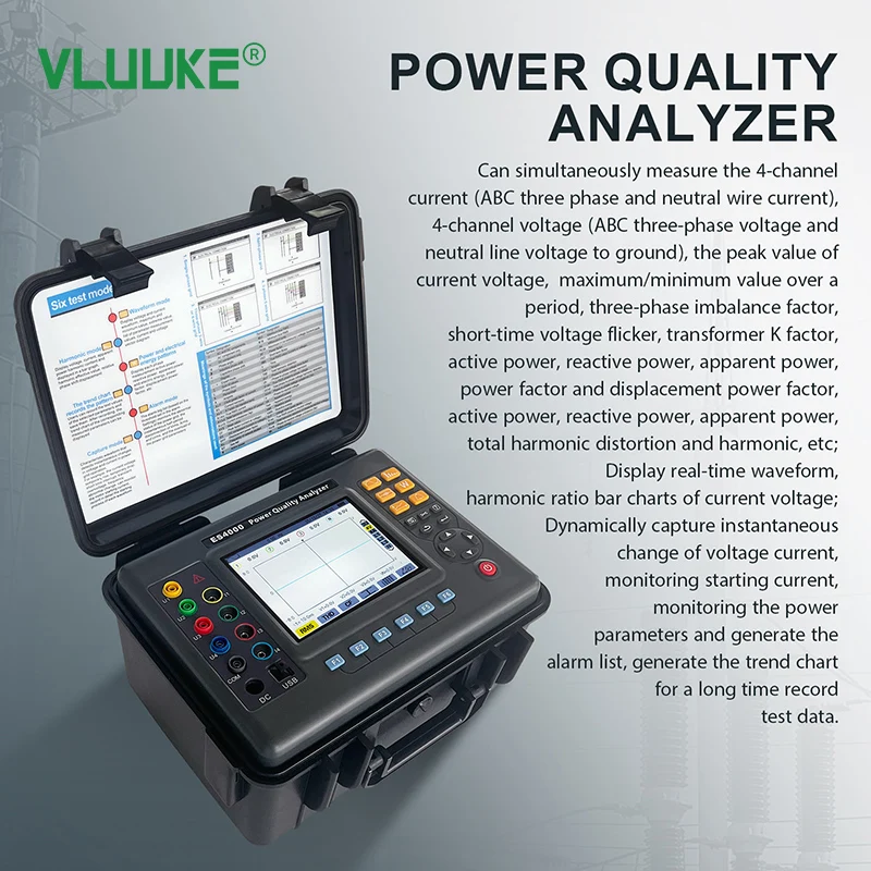 ES4000 Power Quality Analyzer 220V Electric Energy Monitor Transformer Current Clamp Detection IP67 Protection 0.2 10W