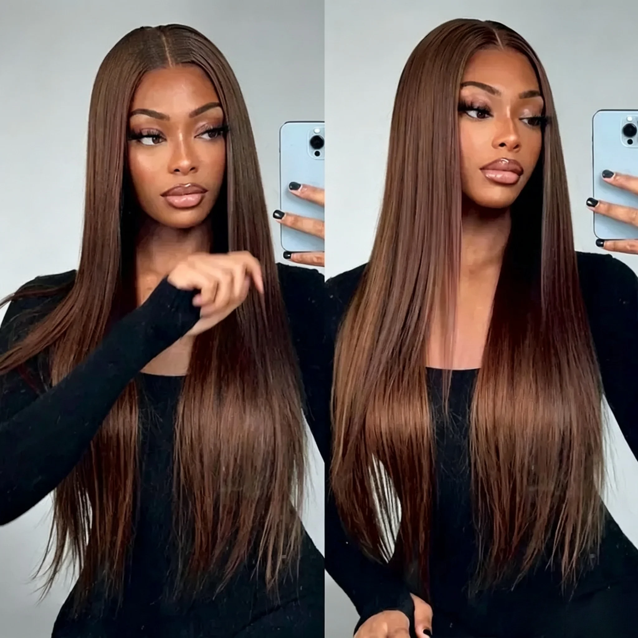 250% Density Pre Plucked Pre Cut With Baby Hair Chocolate Brown Human Hair Wig Straight Lace Front Wigs 13x4 HD Lace Wigs Ready To Wear For Black Women On Clearance Sale