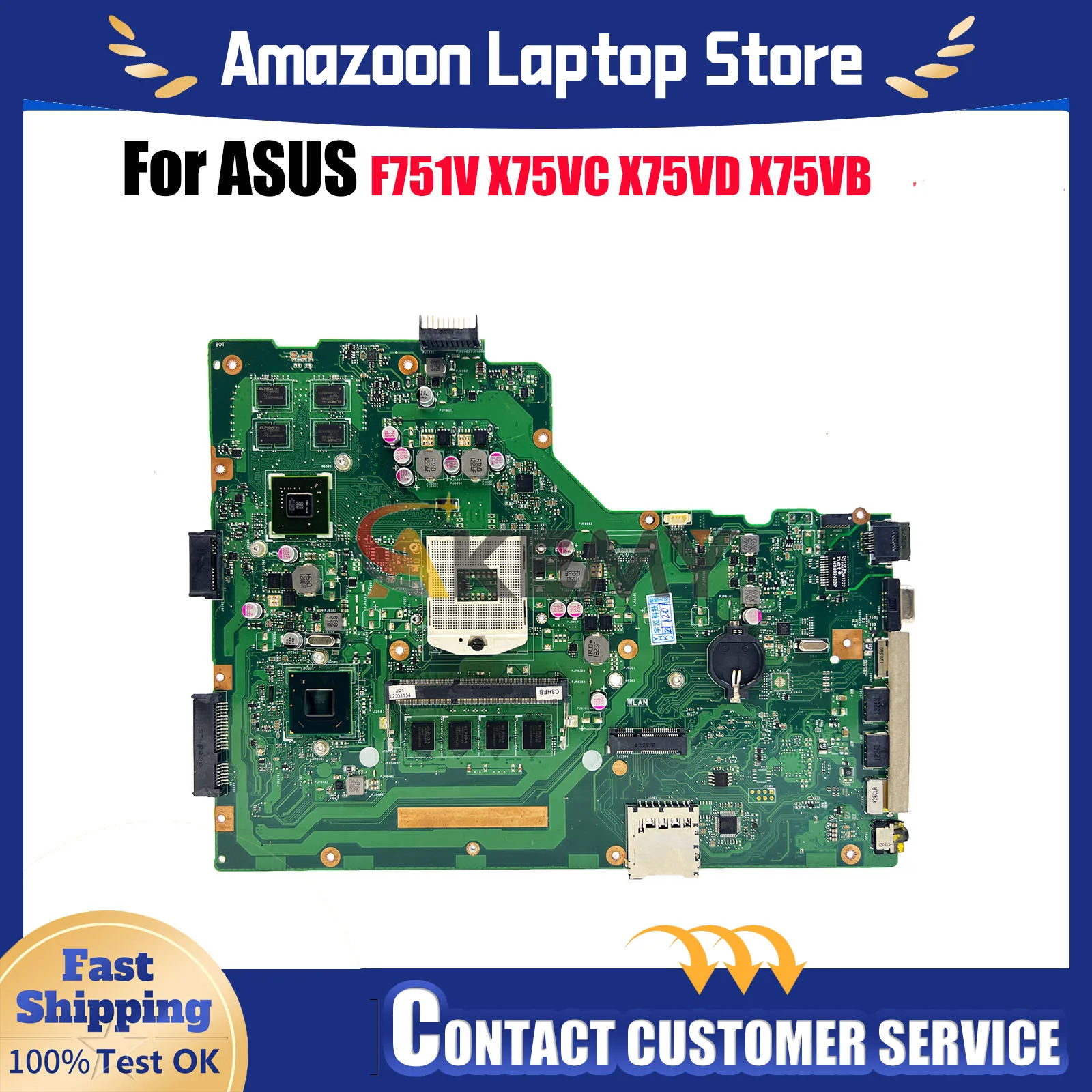 

X75VD Laptop Motherboard For ASUS VivoBook X75V X75VD X75VB F751V X75VC Notebook Mainboard in stock 100% tests OK fast shipping