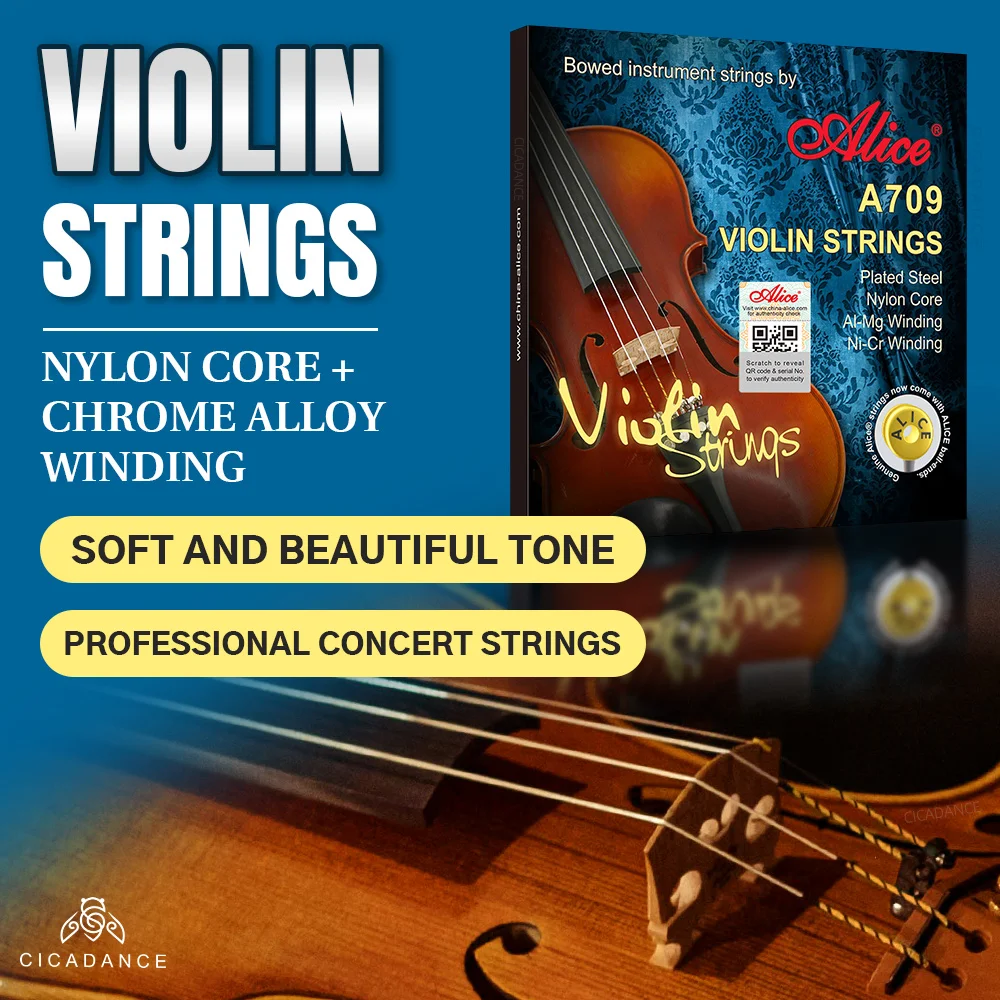 

Alice A709 Professional Violin Strings For 1/8 1/4 1/2 3/4 4/4 Violin Nylon Core Alloy Winding Music Instrument Accessories