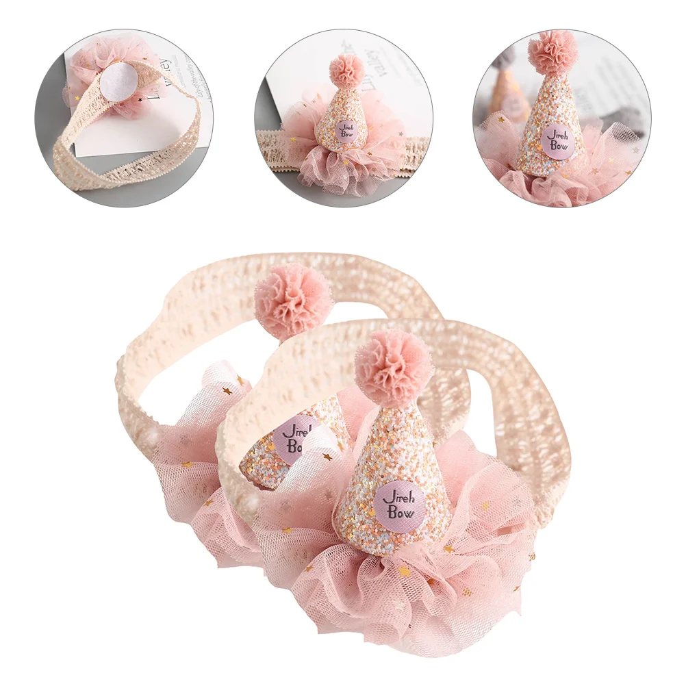 2 Pcs Baby Crown Headband Birthday Hats Kids Headbands Headdress Party Lace Photo Props Lightweight Comfortable Elastic Design