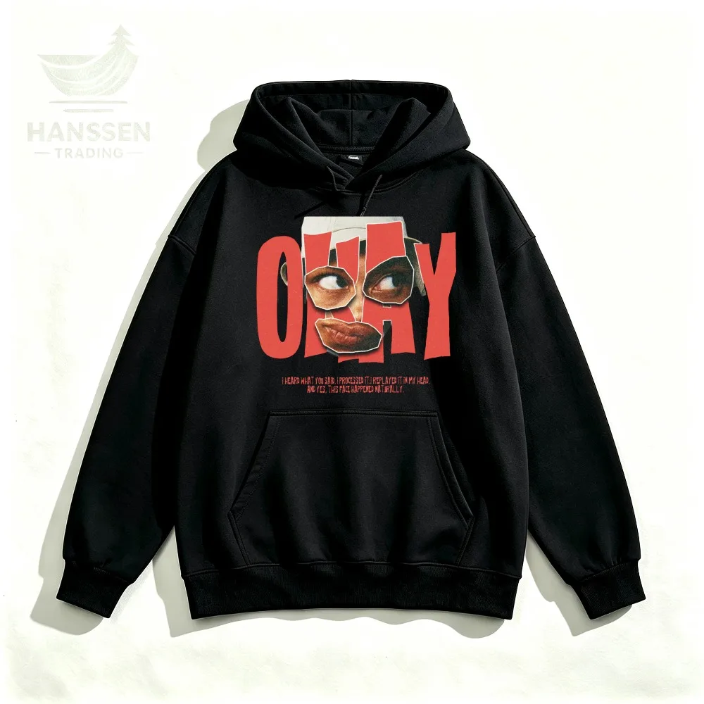 Funny Okay Face Hoodie Men Smile Emoji Expression Graphic Print Long Sleeve Casual Streetwear Crew Neck Retro Spring Autumn Gift