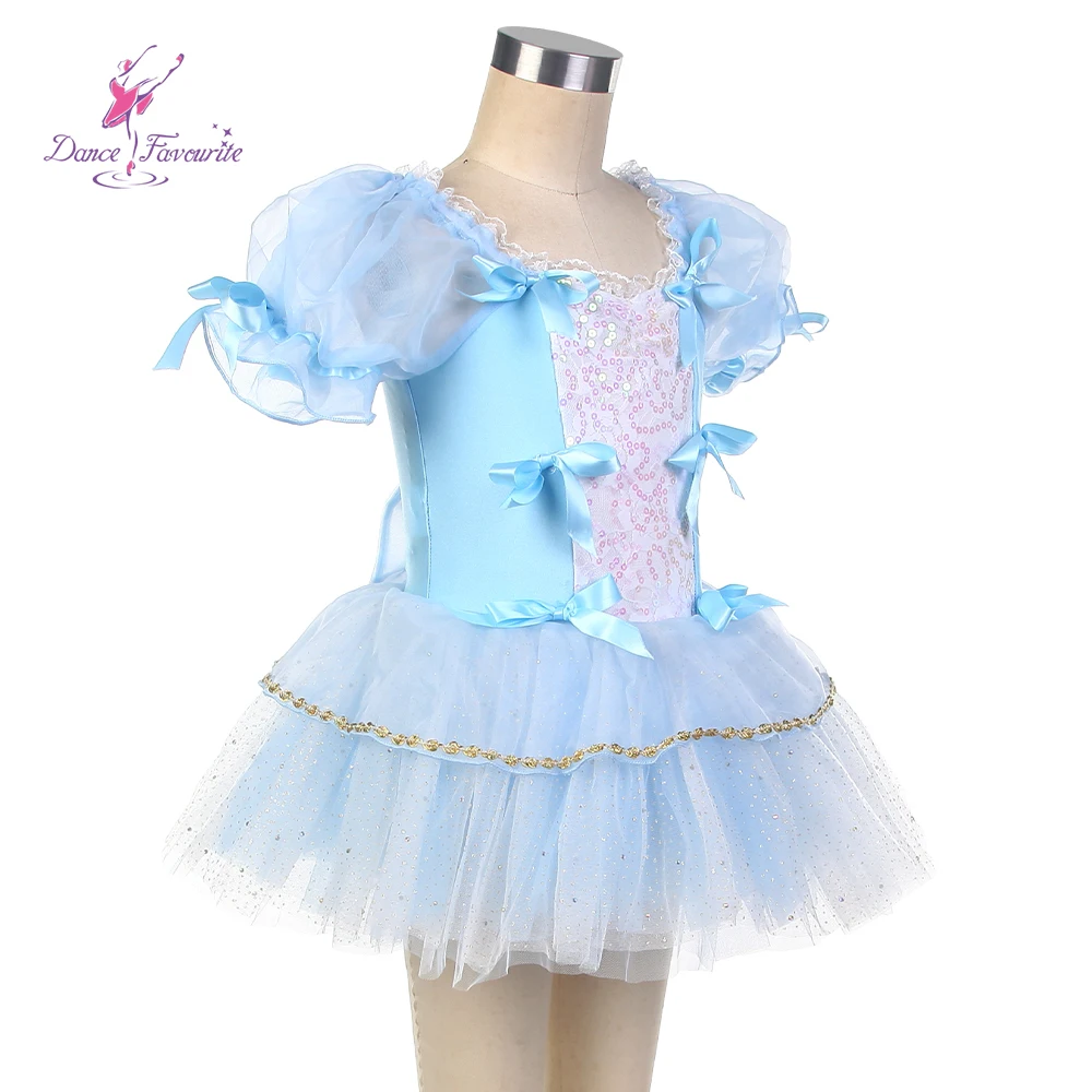 Trajes de dança favoritos 23136 corpete de lantejoulas azul pálido criança balé tutu trajes de dança pequenos