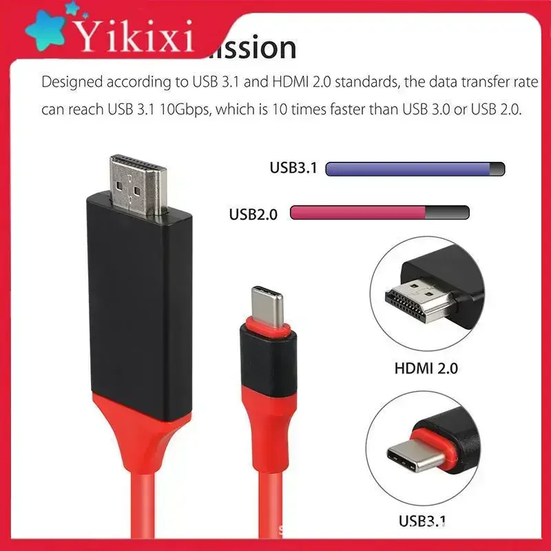 2M USB Type C Adapter HDMI-Compatible Mirror AV Cable, 3 in 1 Phone Universal Same Screen Support High Speed Cable Adapter
