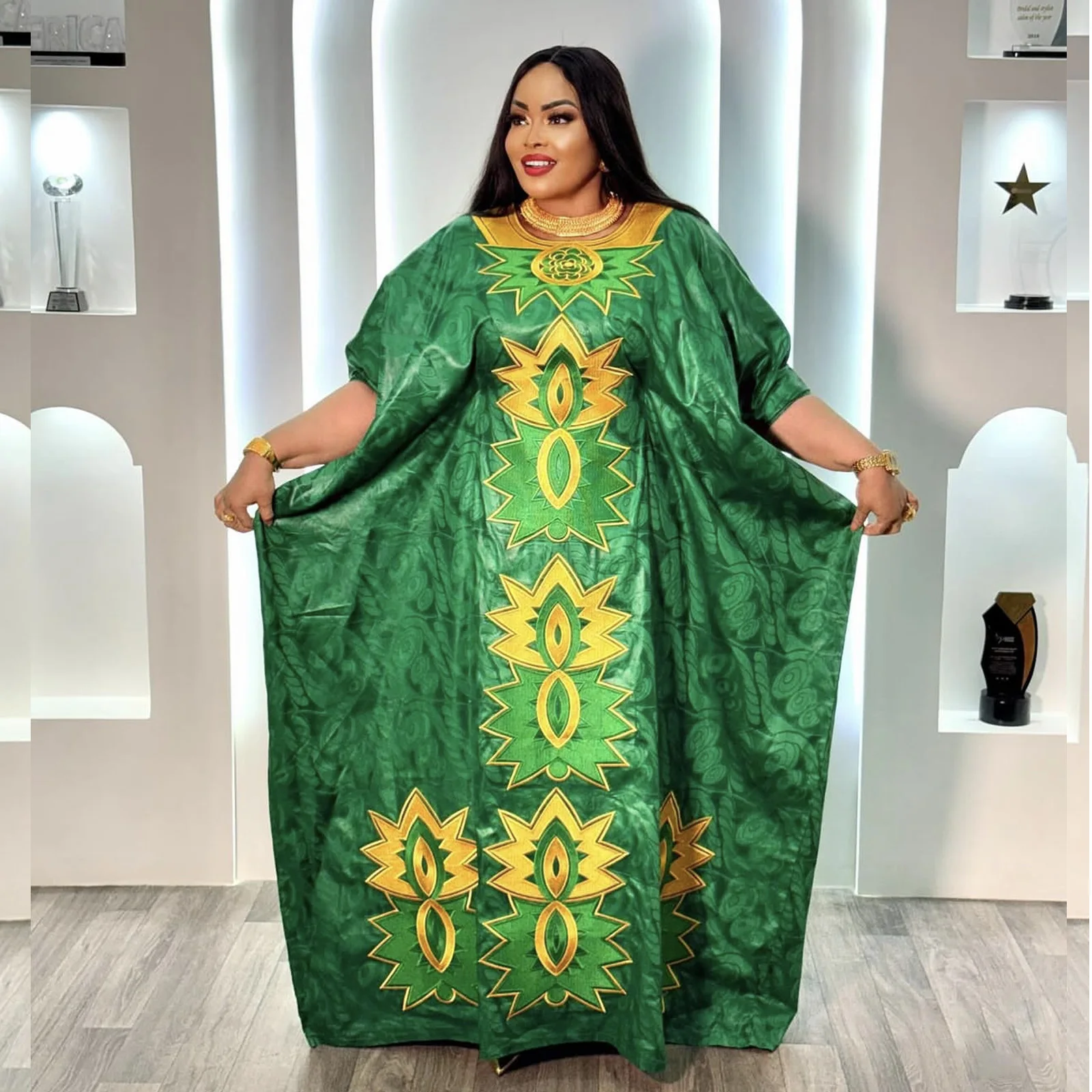 

African Attire For Women Abaya Embroidery Plus Size Elegant Party Church Dress