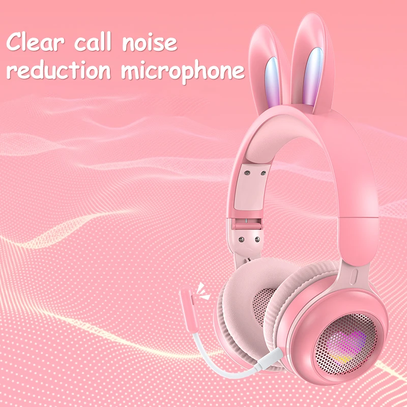 Auriculares inalámbricos con orejas de conejo para niños, audífonos con micrófono, música, Bluetooth, para juegos, novedad